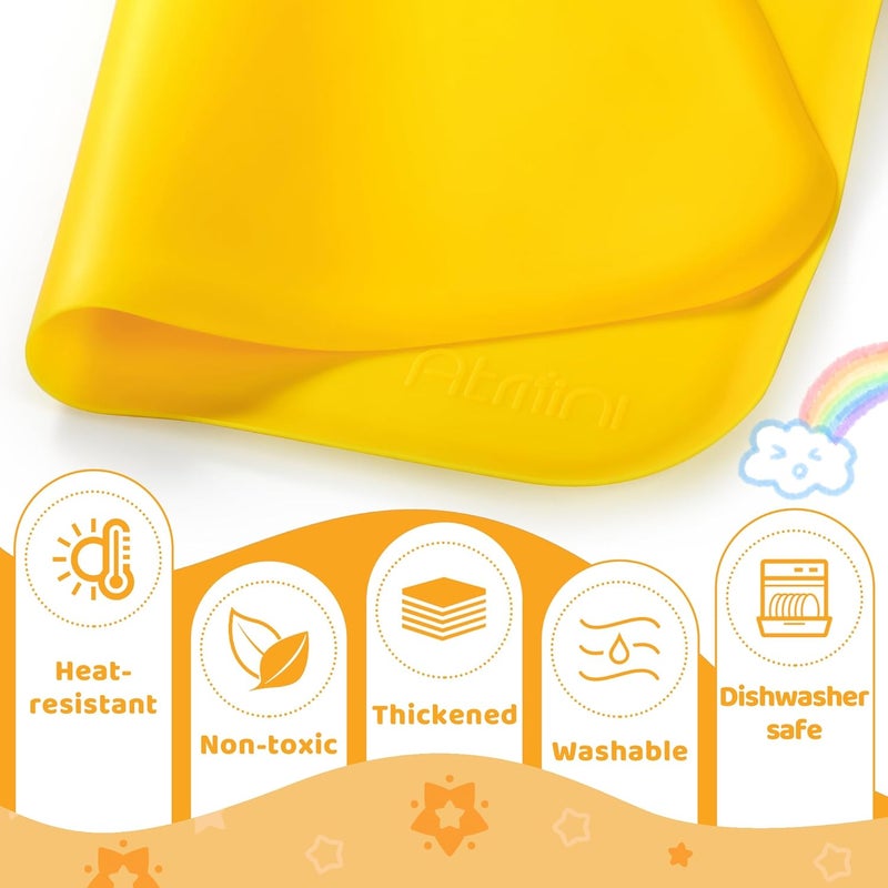 AtMini Store Silicone Craft Mats for Kids 24"x16"– with Raised Lip & Non-Slip | Reusable Silicone Art Mat for Play Sand, Painting, DIY Crafts | Durable Design (Yellow) - Image 4